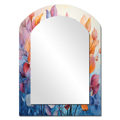 Dreamy Colorful Foliage - Leaves Asymmetrical Mirror, Traditional Unique Shape Unique Wall Mirror, Printed Metal Art