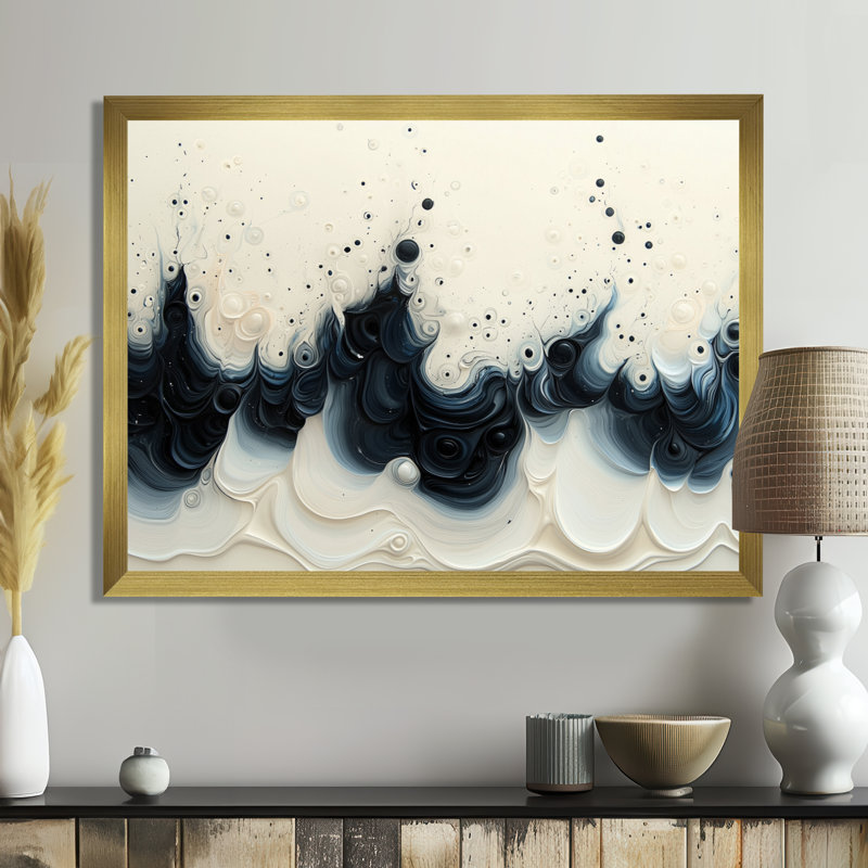 Coggeshall, vague blanche et noire, volcan rythmique IV - goutte, peinture, art mural, H 34 po x l 44 po, Doré