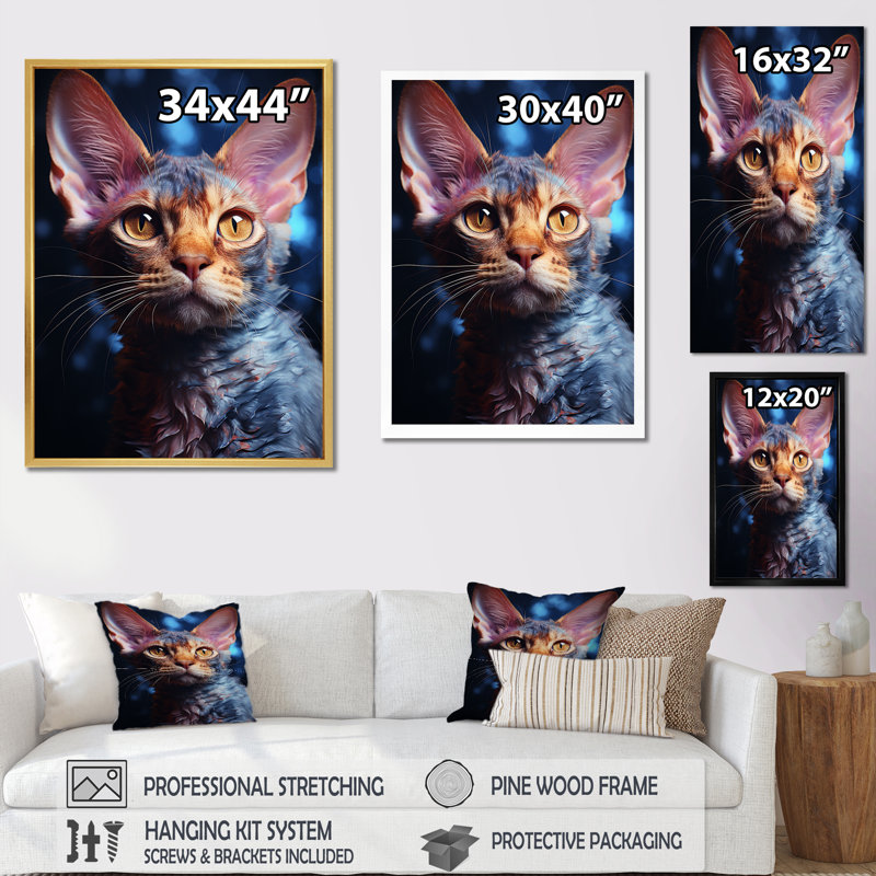 Devon Rex Dream Cat - Chat, art mural sur toile, H 32 po x l 24 po x P 1 po, Cadre simple blanc