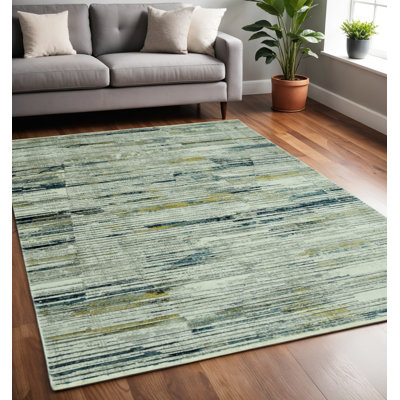 5' X 8' Blue And Ivory Abstract Dhurrie Area Rug