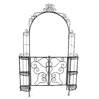 29cm W x 156cm D Metal Arbour with Gate in Black