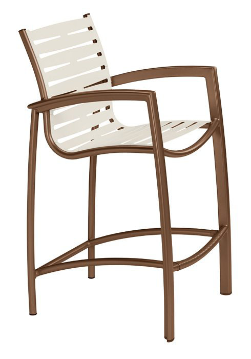 South Beach Outdoor Bar Stool, Parchment Vinyl, Obsidian