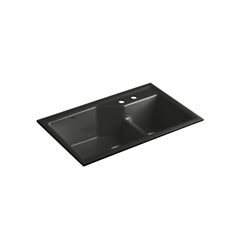 Indio® 33" L x 21.125" W Double Basin Undermount Kitchen Sink with Accessories, 2 hole, Ice Gray