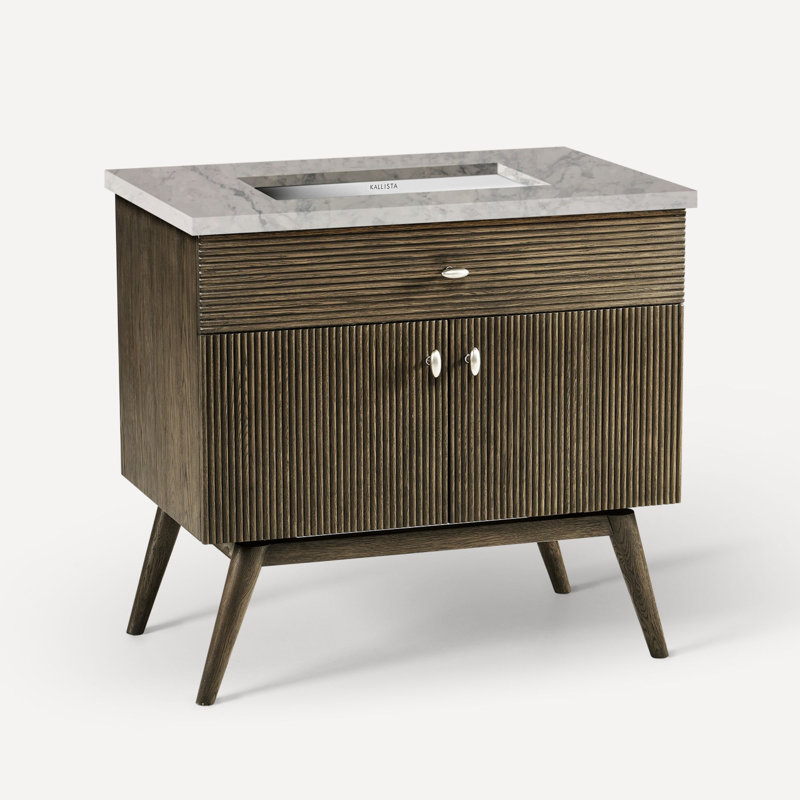Wyndale 35" Single Bathroom Vanity Base Only, Dark Burnt Oak/Brushed Pewter