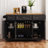 54Inch Large Kitchen Island With Rubber Wood Drop Leaf, Embossed Texture Rolling Kitchen Cart On 4 Wheels With 4 Doors And 3 Drawers, Kitchen Island With Storage For Kitchen, Dining Room,Black-358688515