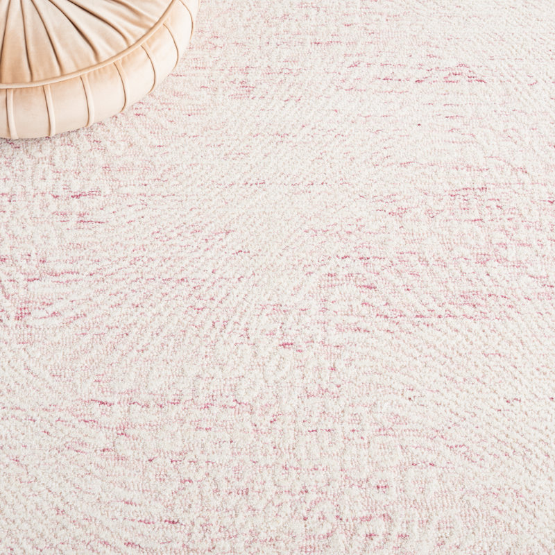 Mayreli Hand Tufted Wool Cotton with Latex Abstract Rug in Ivory/Pink, Rectangle 8' x 10'