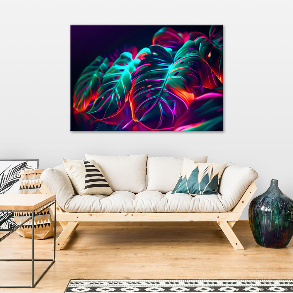 Leinwanddruck, Monstera Leaves In Futuristic Style - Druck