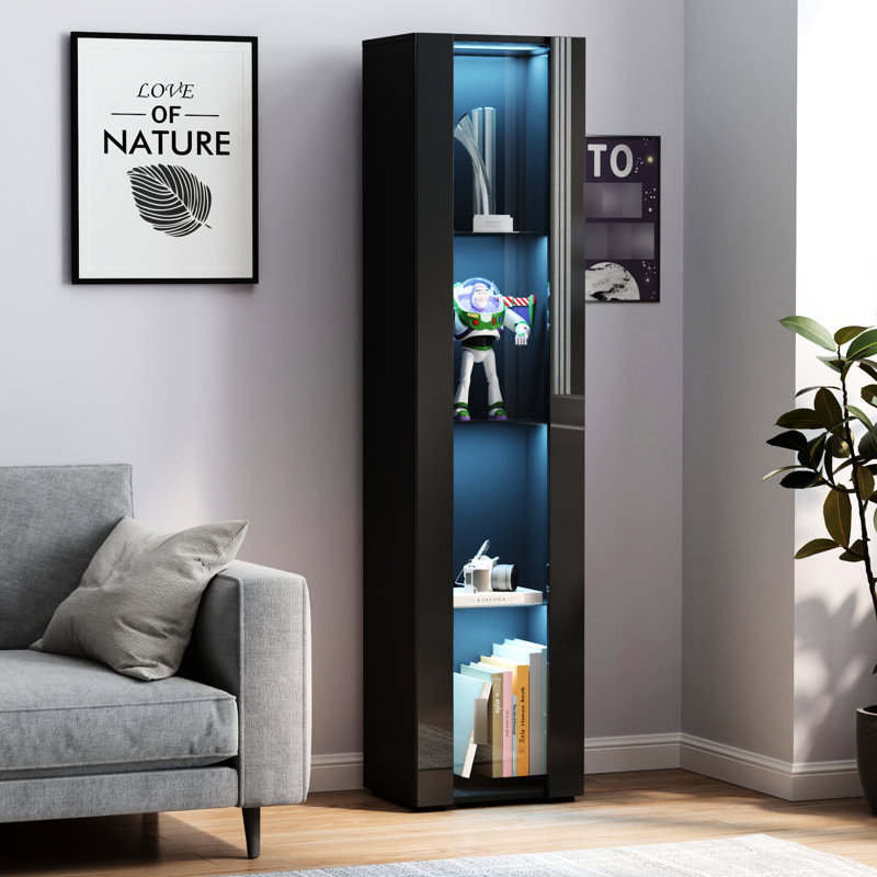 Armoire de rangement noire avec bande de lampe en aluminium - large surface facile à nettoyer, l 40 x P 29 x H 170 cm (48,99 lb)