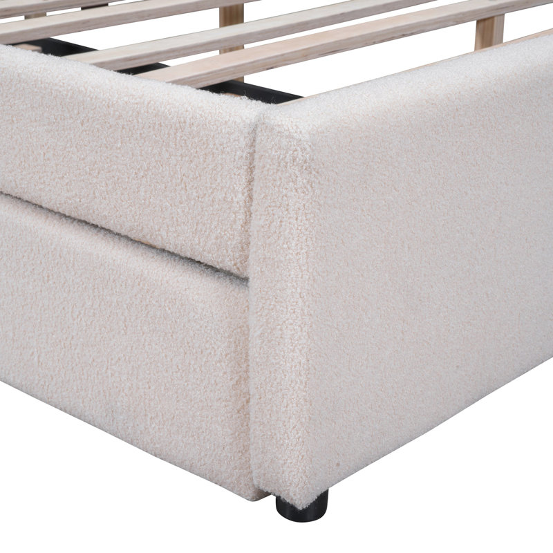 Lit plateforme tapissier avec lit gigogne simple TG - Matériau molletonné pour une chambre à coucher chaleureuse et confortable