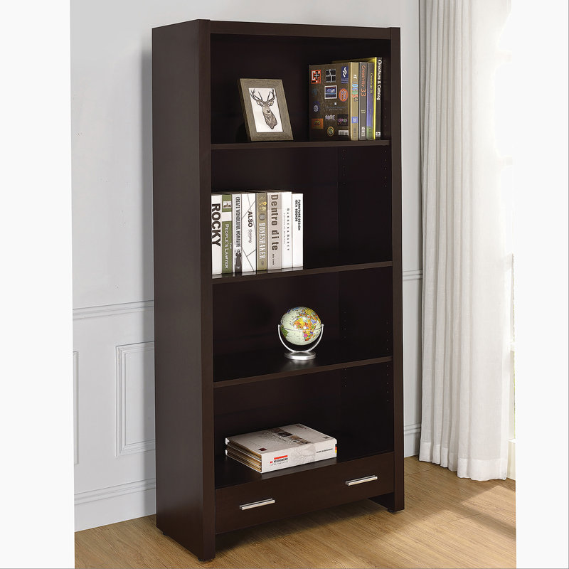 Bibliothèque à 4 tablettes avec tiroir de rangement au fini cappuccino