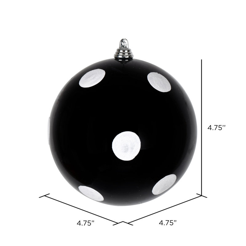 Ornement boule de bonbon avec pois scintillants, Noir, H 4,75 po x l 4,75 po x P 4,75 po