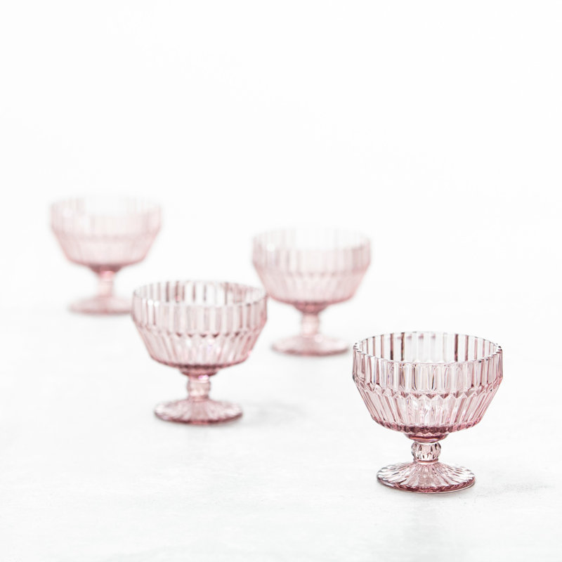 Fortessa Archie Glass, 10 Ounce Footed Dessert Bowl (Set of 6), Pink, Pink