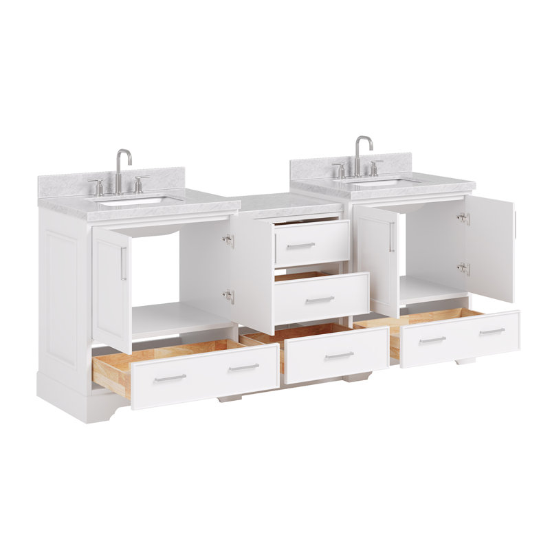 Meuble-lavabo simple 85 po dont 24 po Peighton et meuble-lavabo double REC 31 po CWMB, Rectangulaire, Blanc