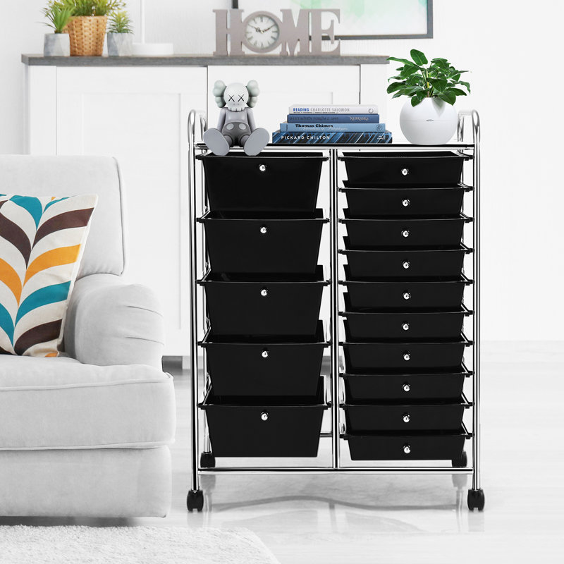 Barksdale 15-Drawer Utility Rolling Organizer Cart, Black