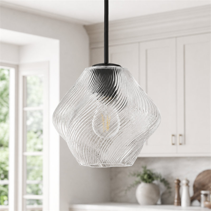 Luminaire suspendu en verre torsadé à 1 lumière pour îlot de cuisine Emiliani, transparent, Clair