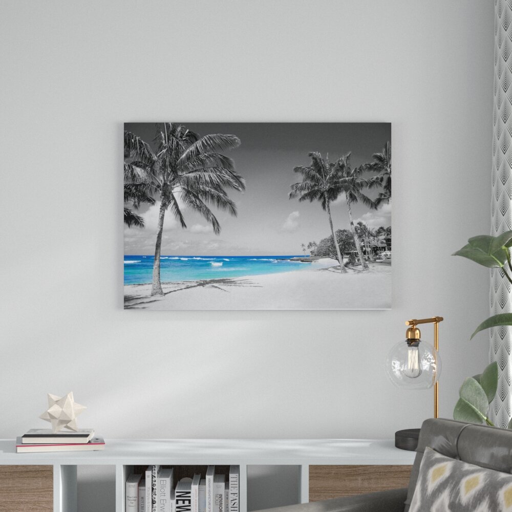 Leinwandbild „Schöner Strand mit Palmen", Grafikdruck