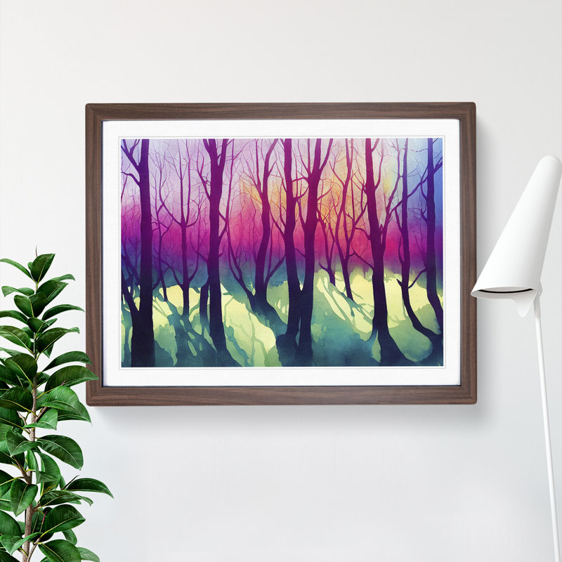 Serene Colourful Forest - Framed Print, 46cm H x 64cm W x 2cm D, Walnut