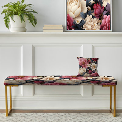 Motif botanique de pivoines Renaissance rose foncé - banc rembourré floral doré