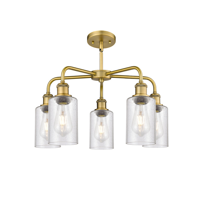 Lustre cylindrique à 5 lumières Ervine, Laiton brossé