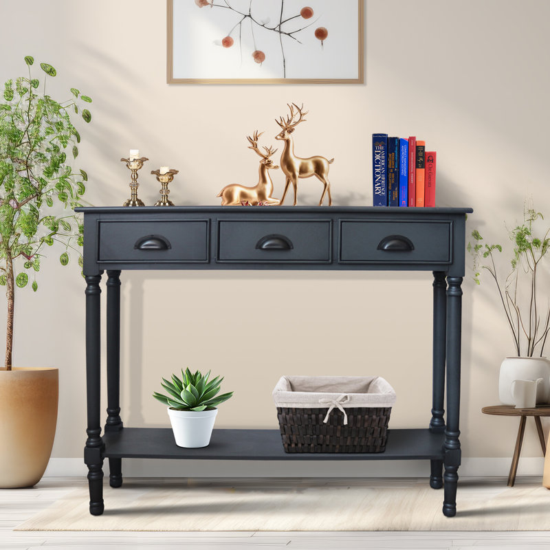 Console en bois massif de 39,5 po Pearsall, Métal industriel