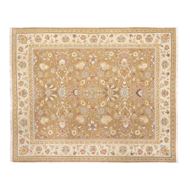 Wool Oriental Area Rug in Gold/Beige, Rectangle 6'3" x 9'3"
