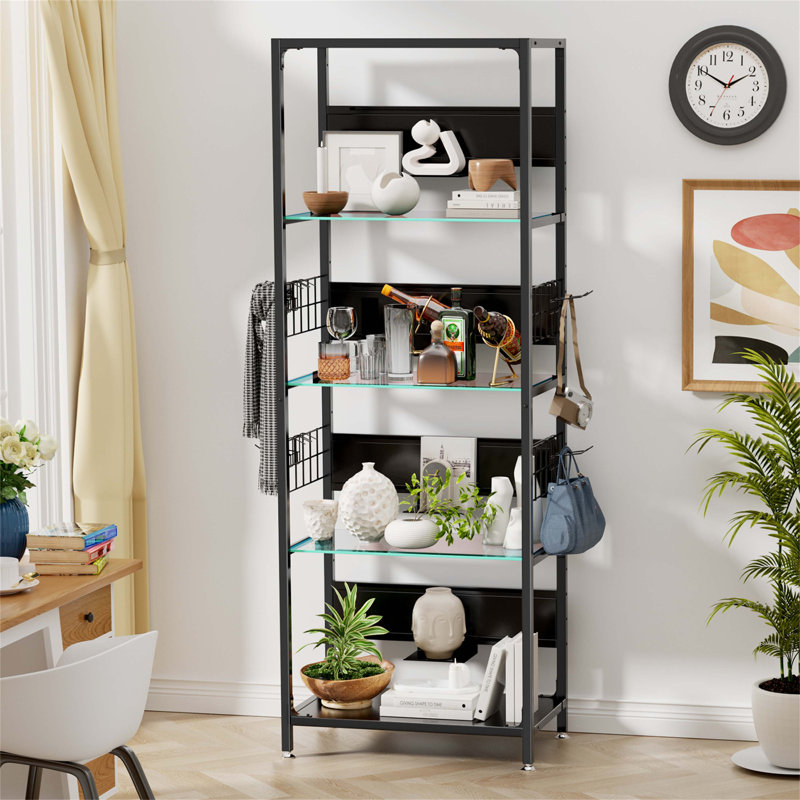 Étagère en verre à 4 niveaux avec lumières RVB, vitrine lumineuse à DEL, rangement réglable et crochets pour une utilisation polyvalente