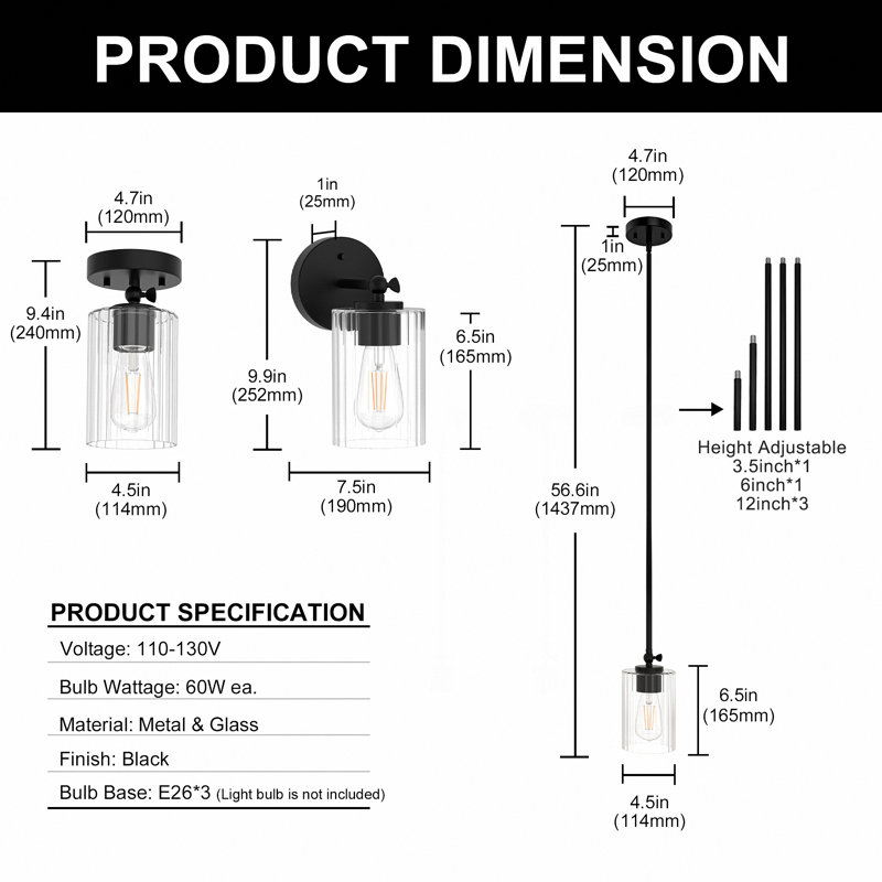 Luminaire suspendu encastré 1 lumière Afelien