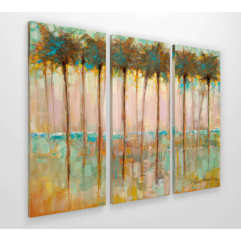 Palms At Dusk - 3 Piece Wrapped Canvas Multi-Piece Image, 24" H x 36" W