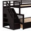 Lit superposé simple au-dessus d'un lit double en L avec bureau, tiroirs et garde-robe-1163365455