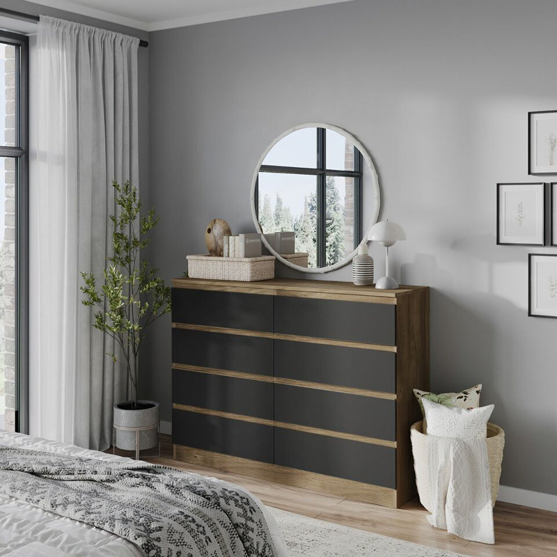 Sinahi 120cm W Chest of Drawers, Oak Carcass/Black