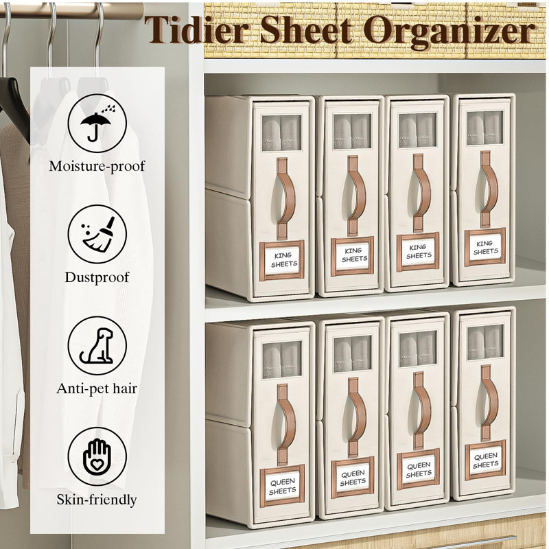 4-Pack Foldable Bedding Storage Bags For Sheets And Pillows, With Window, Beige