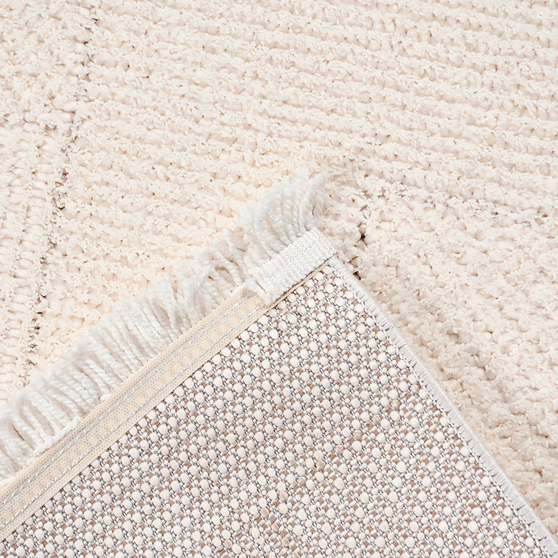 Tapis blanc moderne en polyester Albans facile à nettoyer, 6,5 pi x 9,5 pi