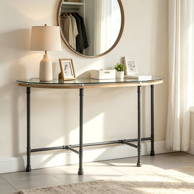Table console demi-arc avec plateau en verre trempé