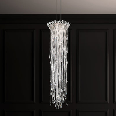 Trilliane Strands 5 Light 21in x 72in Chandelier in Polished Stainless Steel with Clear Heritage Handcut Crystals