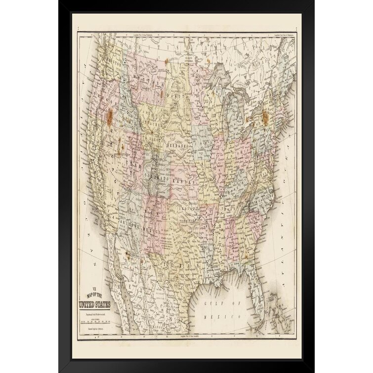 Comparative Size Map Vintage 1875 Antique Style Map Poster 18x12