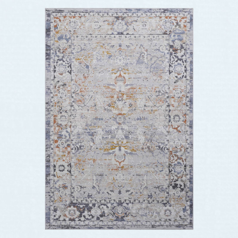 Area Rug Synthetic Fiber Stain Resistant Non-Shedding Traditional Ivory Grey Medium 5' x 7', Ivory+Grey