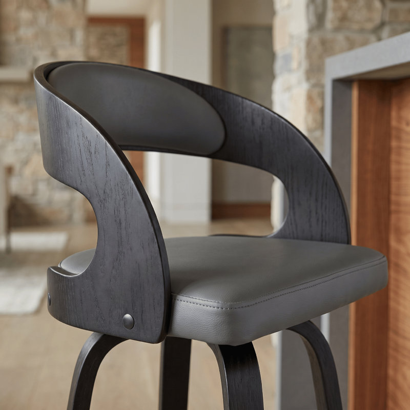 Tabouret de bar pivotant Pensacola, Noir, Gris, Tabouret de comptoir (siège d'une hauteur de 26 p