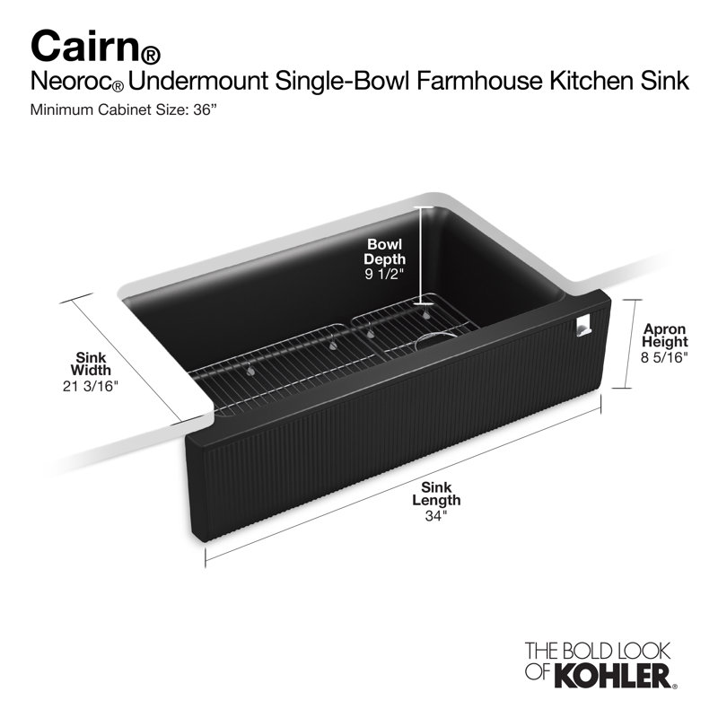 Cairn Undermount Single-Bowl Farmhouse Kitchen Sink, Matte Black Plum, Fluted