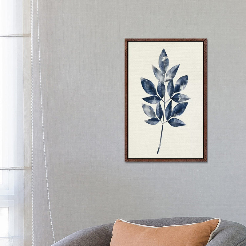 Indigo Leaves I 1 Piece Wall Art on Canvas, 66.04cm H x 45.72cm W x 3.81cm D, Classic Brown Wood Framed
