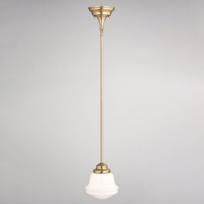 Margaree 1-Light Dimmable Schoolhouse Pendant , White Milk Glass, Natural Brass