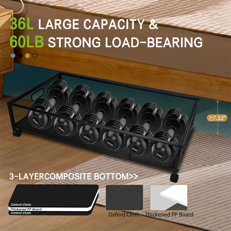 Black Fabric Under Bed Storage Containers with Clear PVC Lids