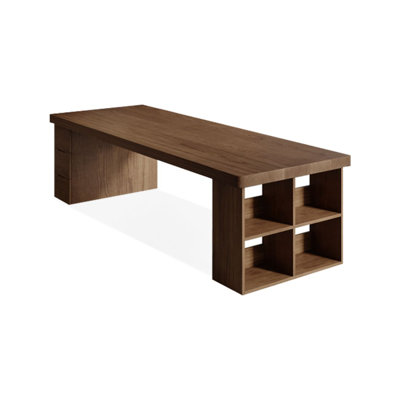 Walnut Rectangular Solid Wood Executive desk with drawers desk