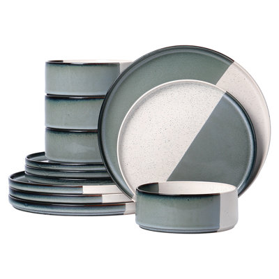 ALOFMO 2 Tone 12 Piece Stoneware Dinnerware Set, Service for 4