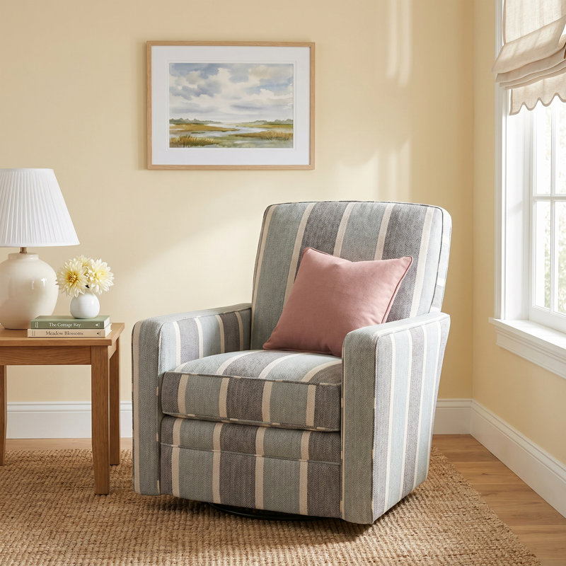 Idana 32" Wide Swivel Armchair, Beachbum 21 Gray Stripe, No