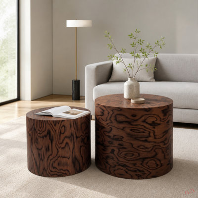Ensemble de 2 tables basses gigognes rondes, table d'appoint en forme de souche d'arbre, sans assemblage, table d'appoint pour le salon, décor de maison de campagne moderne Wabi-Sabi