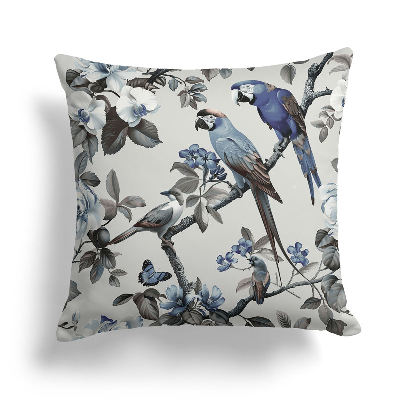 Coussin Parrot Petals Paradise, H 16 po x l 16 po, Bleu / argent