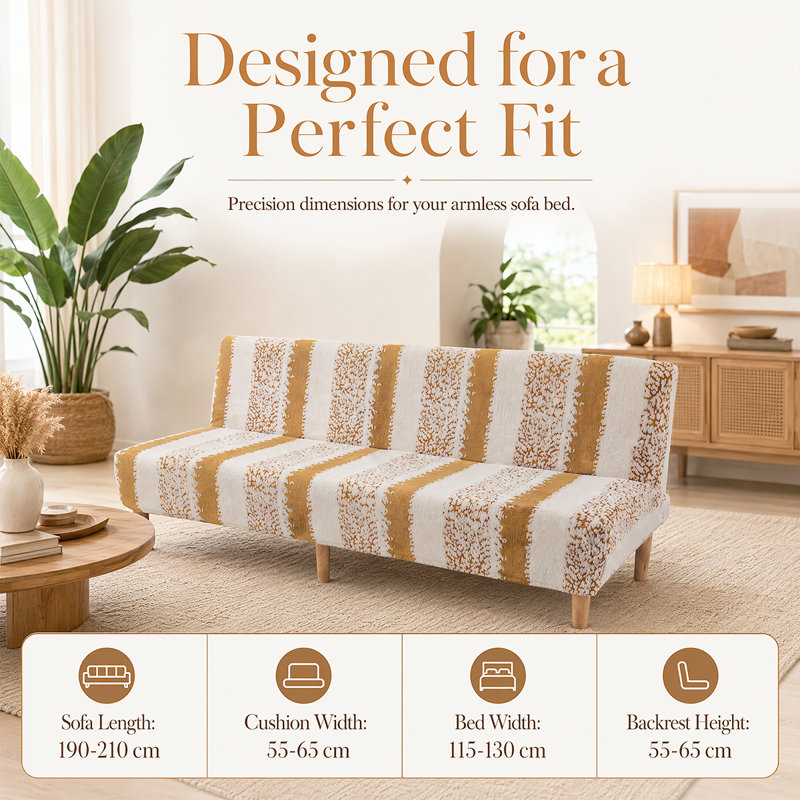 Housse pour canapé-lit moelleuse - Housse élastique sans accoudoirs pour canapés sans accoudoirs à rayures, Khaki