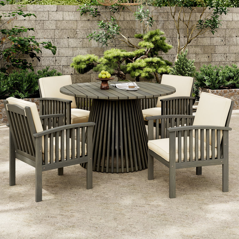 Ensemble de conversation d'extérieur en bois d'acacia avec coussins moelleux 5 pièces Alin