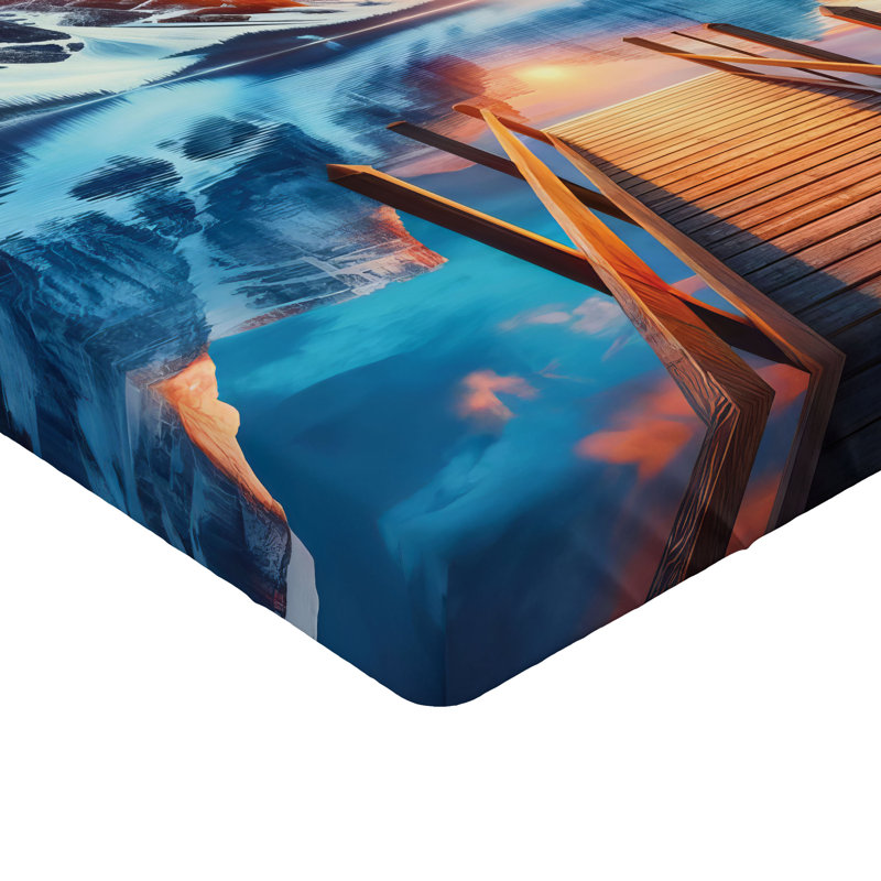Drap-housse Ambesonne Life is Better at the Lake_ Coucher de soleil_ Orange bleu azur, Simple