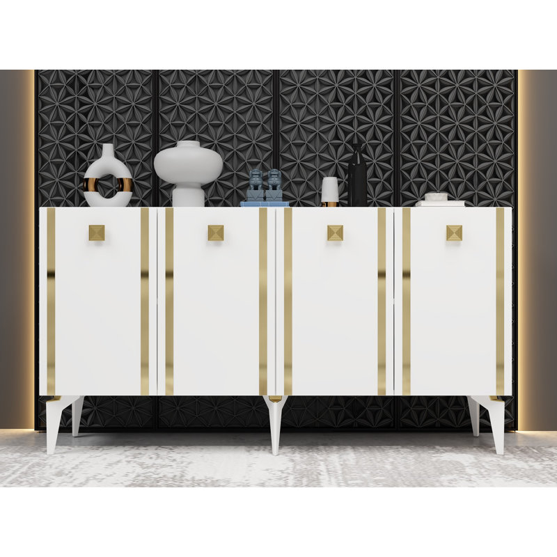 Elegant Console Table, White & Gold, 100% Melamine Coated Particle Board, Thickness: 0.7 inches | Stylish & Functional Design for Living Room, Hallway, Entryway, Modern Home Decor